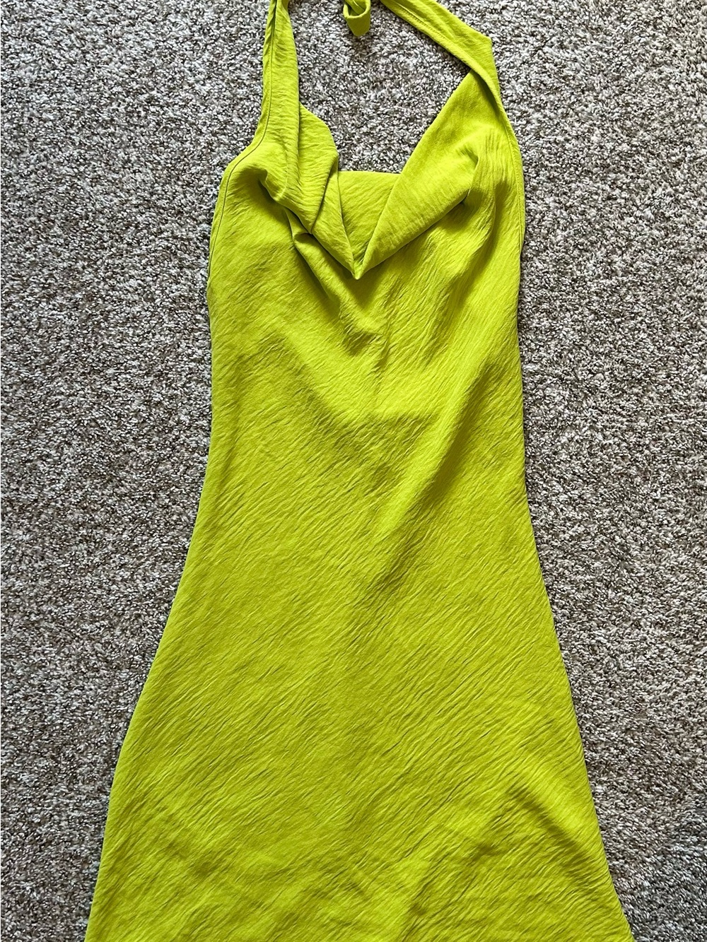 Chartreuse Cowl Neck Women's Mini Dress - Picture 5 of 7